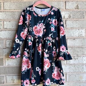 Floral Navy and Pink Girls Dress